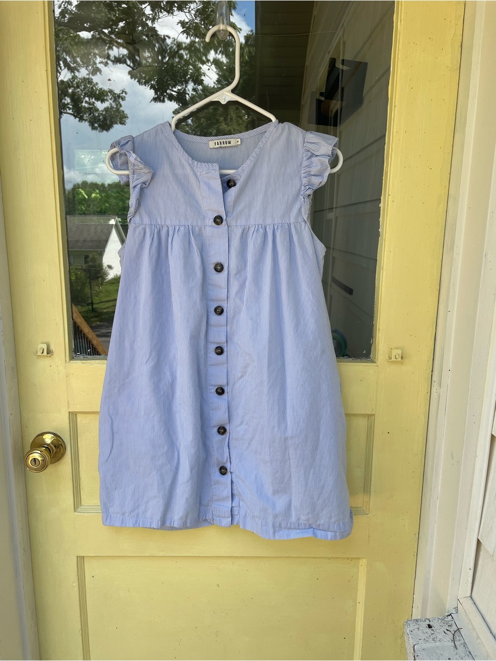 FARROW Women's Babydoll button down dress blue and white striped. Size S